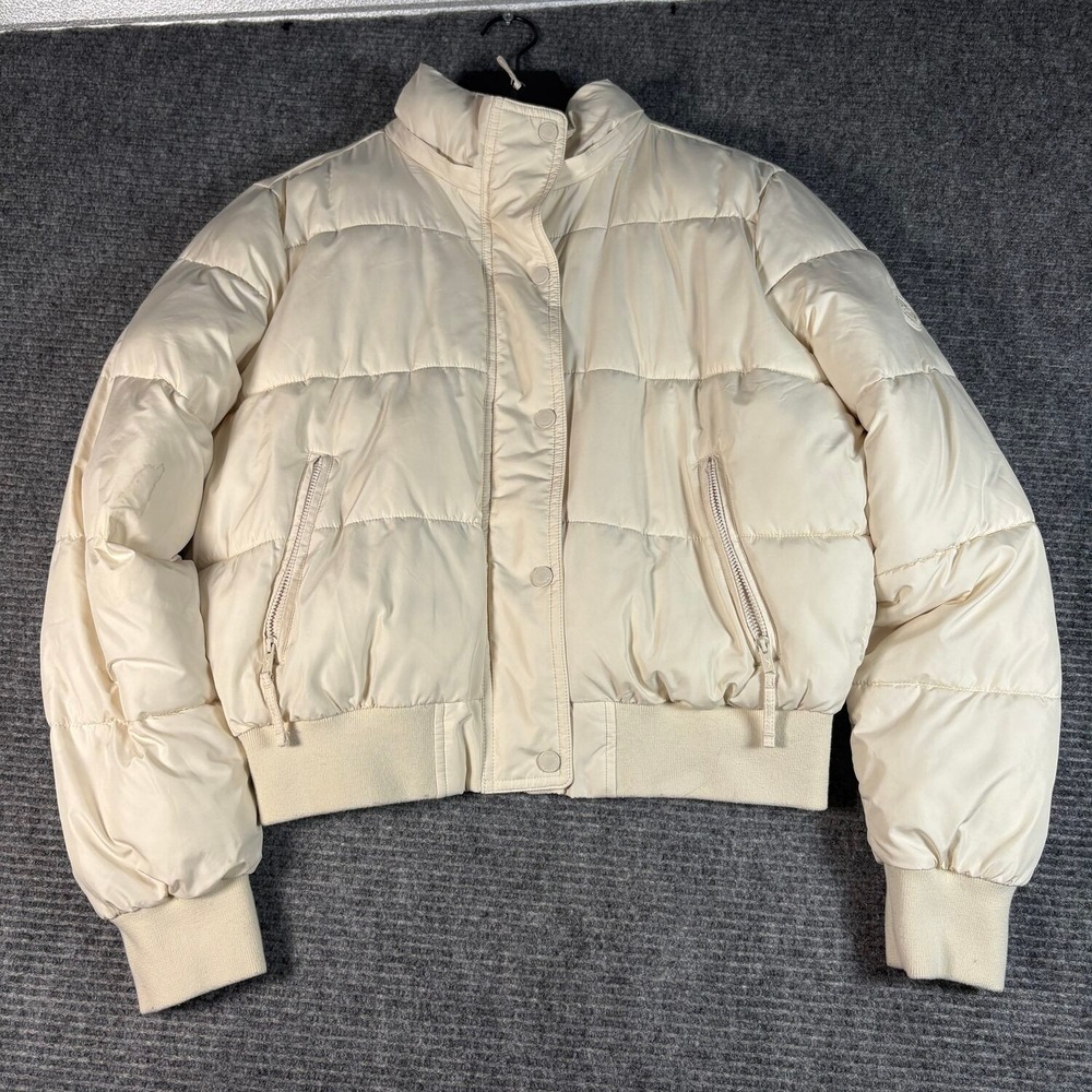 Hollister Puffer Jacket Womens M Cream Fair Ultimate Collection Cropped Heavy
